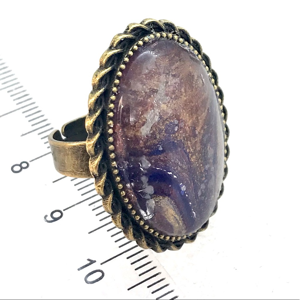 Handmade oval dome ring adjustable bronze color NSR